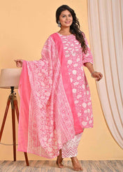 Pink Embroidered Straight Suit Set