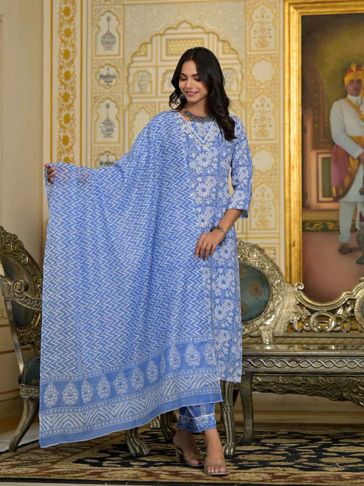 Skyline Indigo Pure Viscose Suit Set