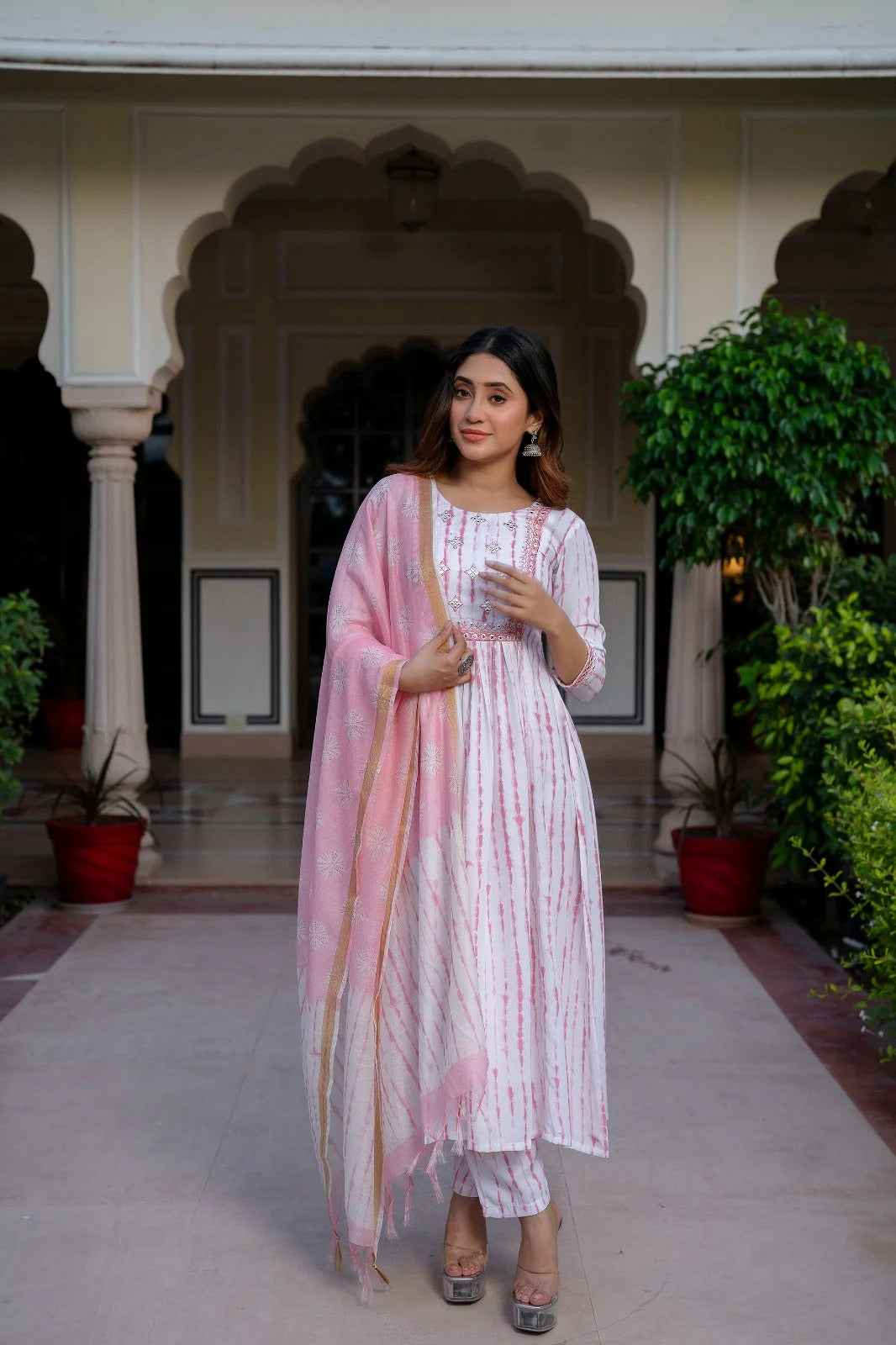 Blush Stripes Pure Viscose Suit Set