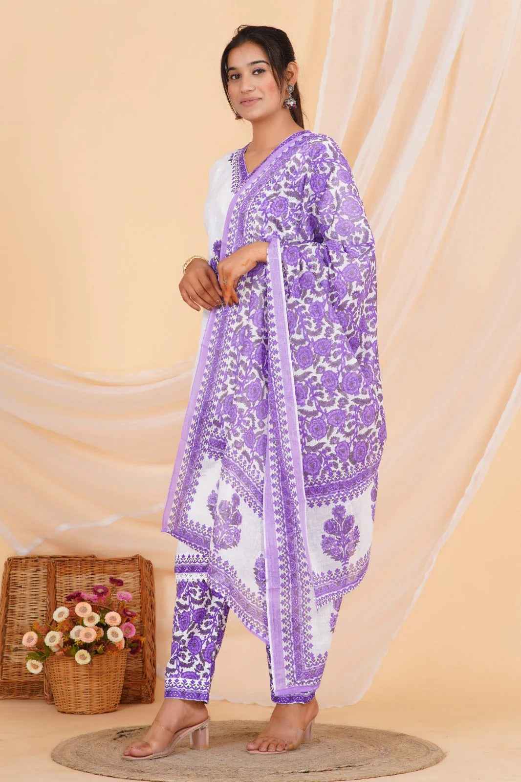 Lavender Bloom Viscose Rayon Suit Set