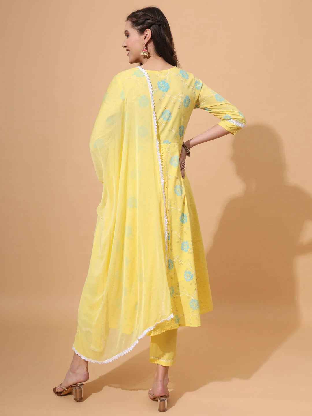 Pure Cotton Schiffli Kurta,Pant & Dupatta Set