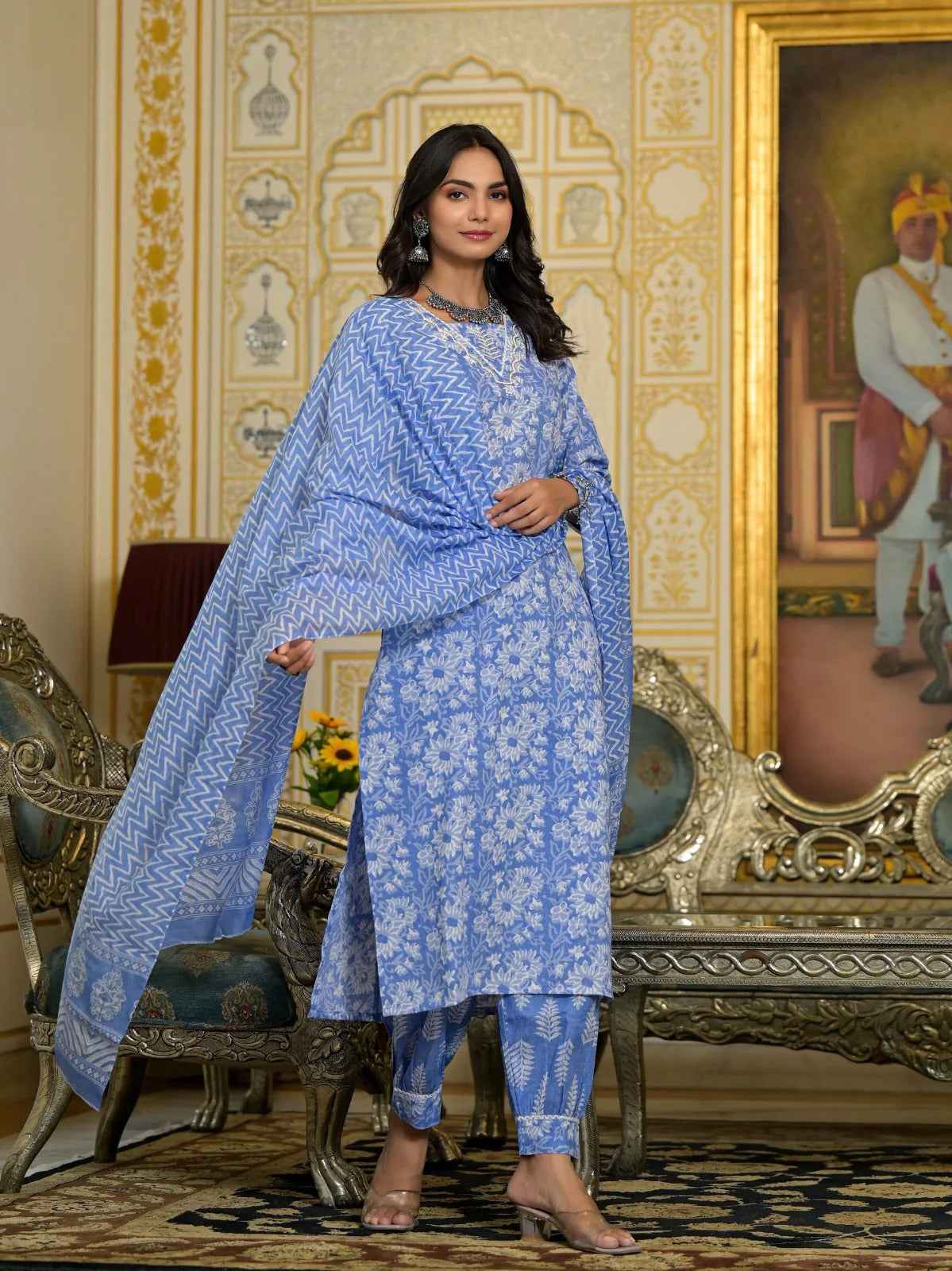 Skyline Indigo Pure Viscose Suit Set