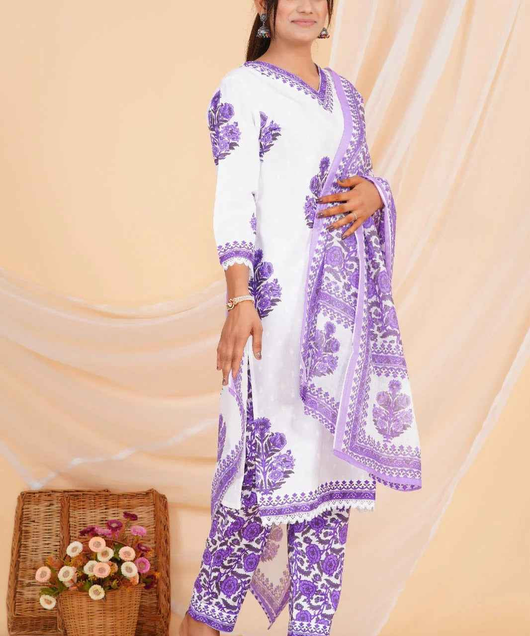 Lavender Bloom Viscose Rayon Suit Set