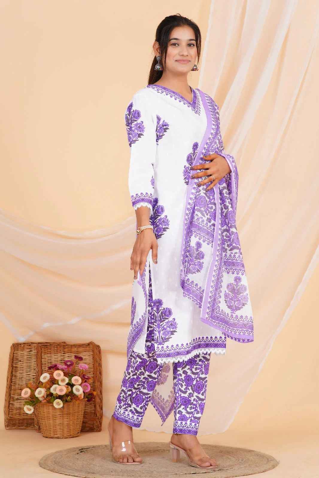 Lavender Bloom Viscose Rayon Suit Set
