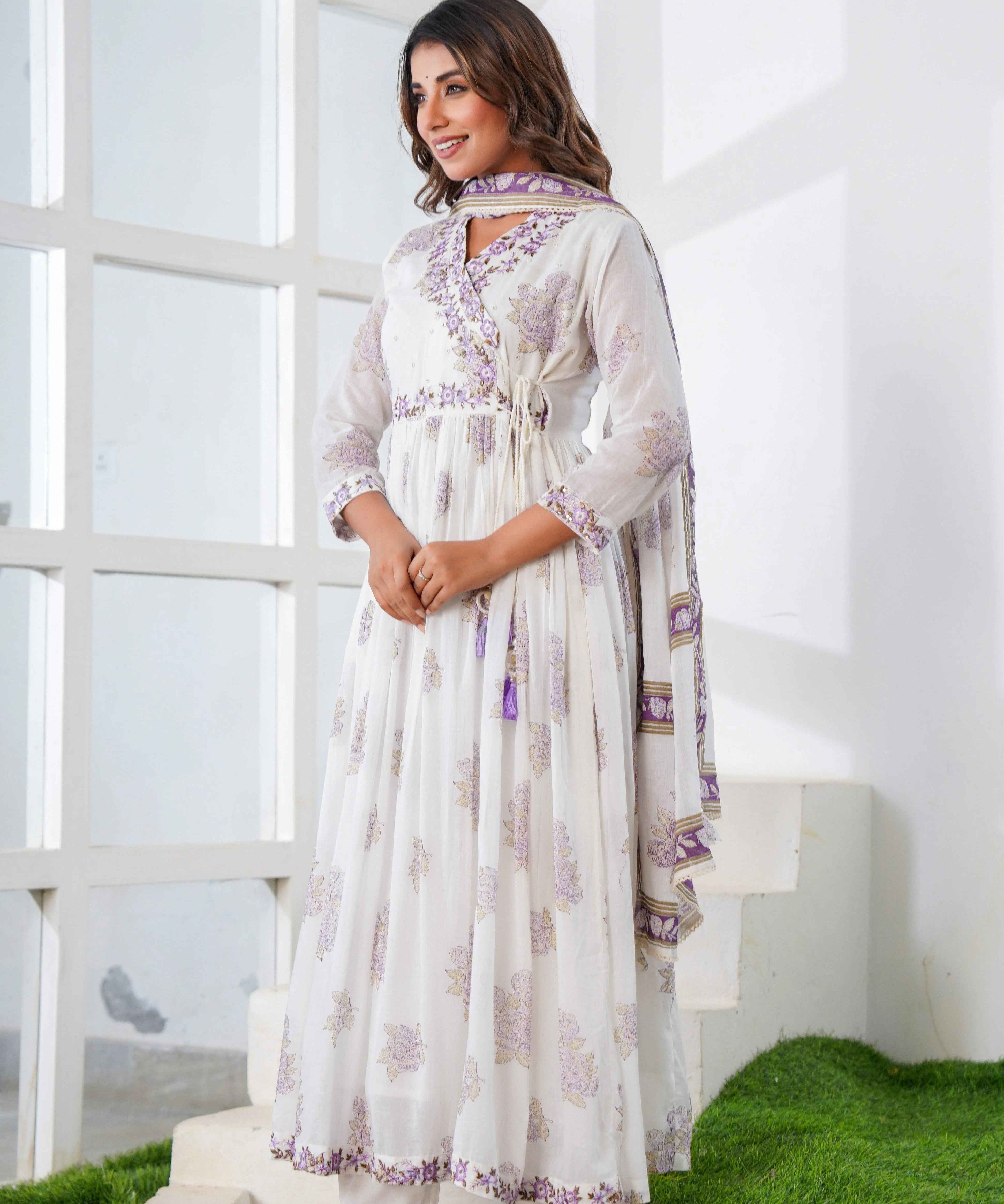 Ira Lavender Dreams Mul Cotton Anarkali Suit