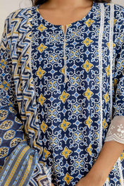 Indigo Mosaic Viscose Rayon Suit Set