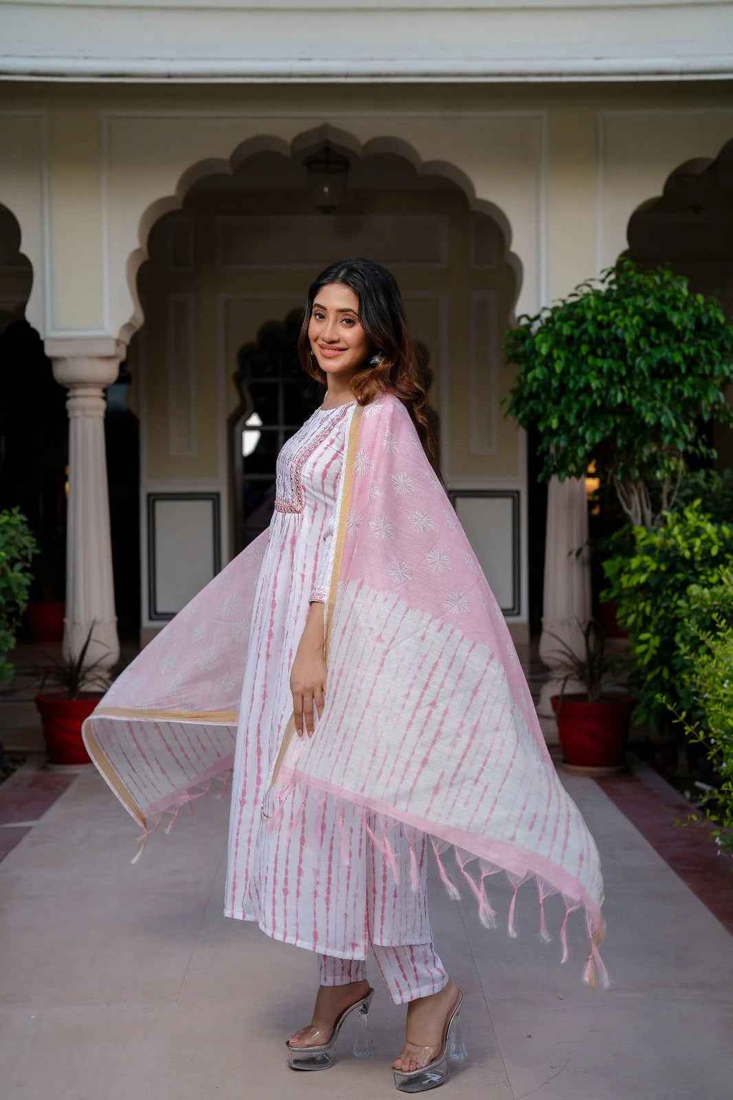 Blush Stripes Pure Viscose Suit Set