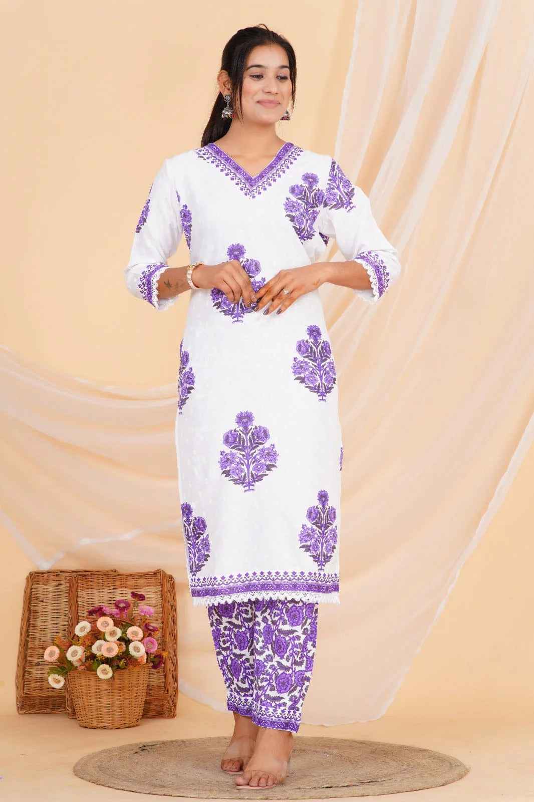 Lavender Bloom Viscose Rayon Suit Set