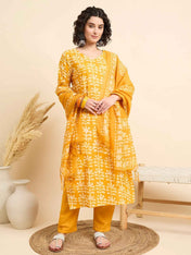 Women€™s Viscose Yellow Straight Kurta and Pant Set with Dupatta