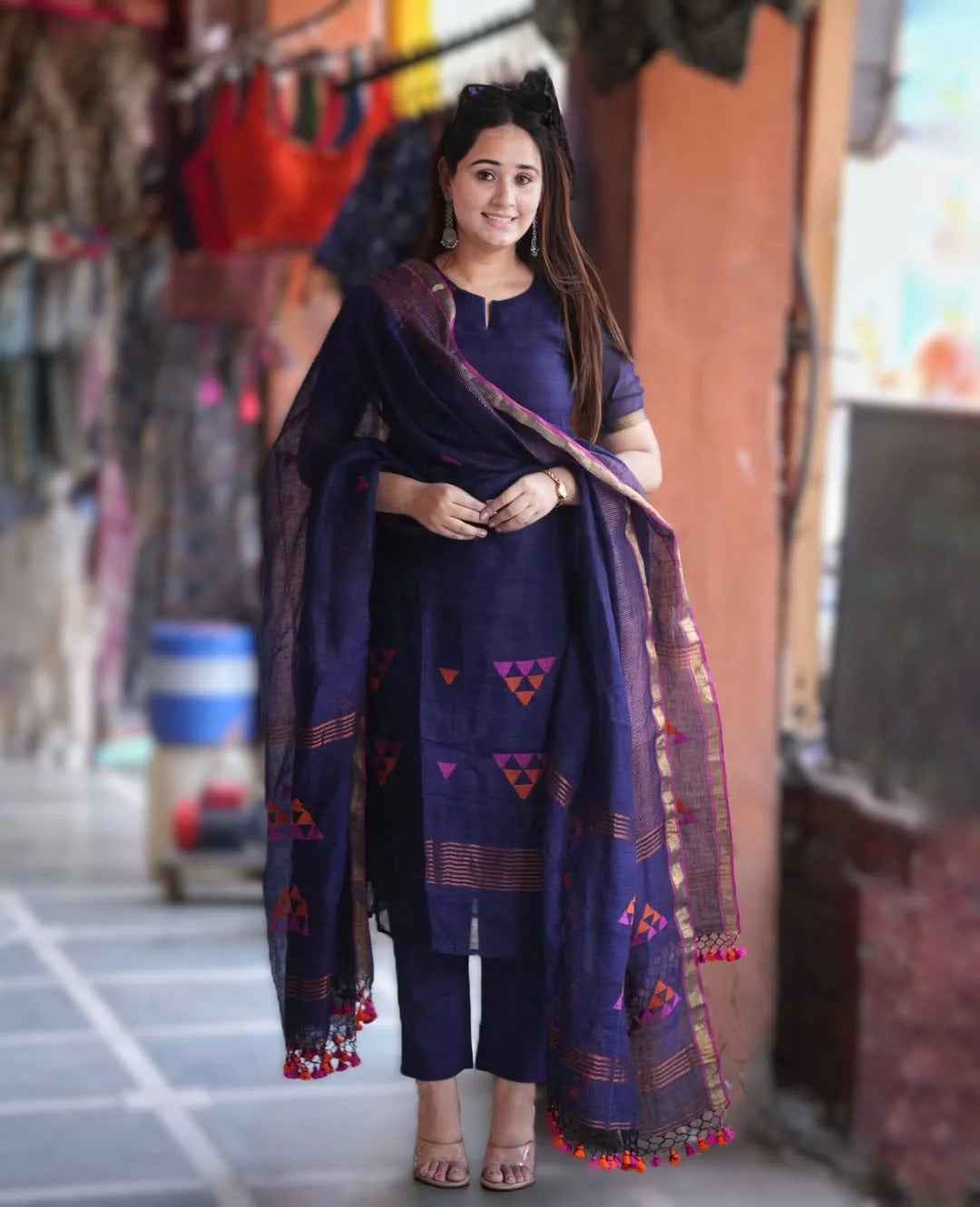 Handwoven Royal Blue Kurta Set