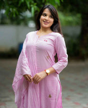 Pink Cotton Embroidery Full Kurta Set