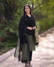Black Linen Jamdani Banasri Kurta Set