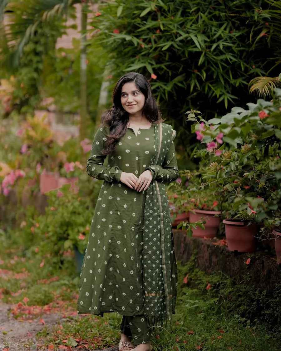 Bandhani Handblock A-line Kurta Set