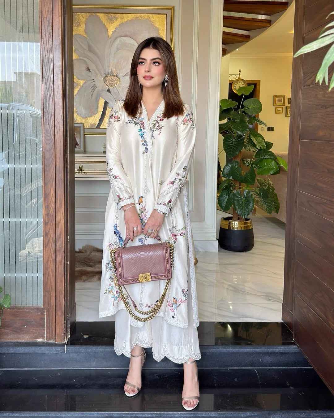 Soft White Chogha With Beautifully Colored Finely Hand-Embroidered