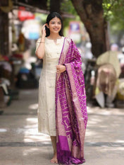 Shrungar Our Tissue Handwork Kurti And Banaras Silk Shawl Set