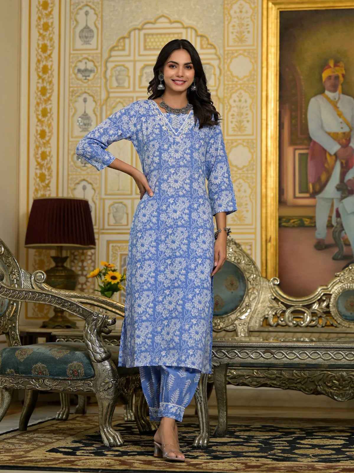 Skyline Indigo Pure Viscose Suit Set