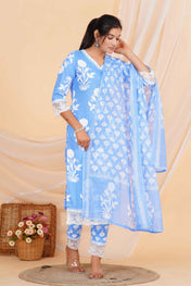 Sky Bloom Viscose Rayon Suit Set