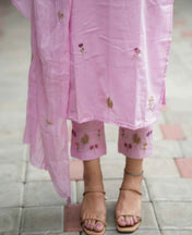 Pink Cotton Embroidery Full Kurta Set