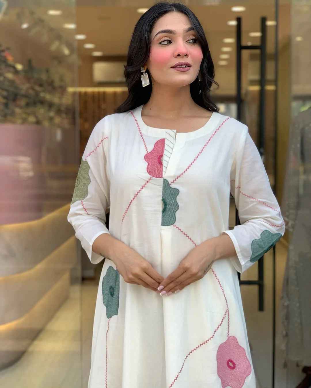 Whisper White Floral Mul Cotton Suit Set