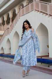 White &amp; Blue Delight Pure Viscose Suit