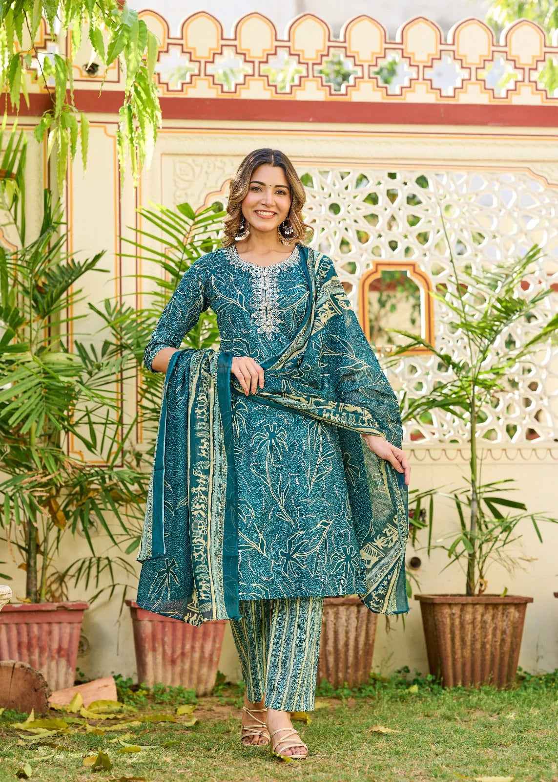 Green Ruhani Cotton Straight Suit