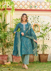 Green Ruhani Cotton Straight Suit