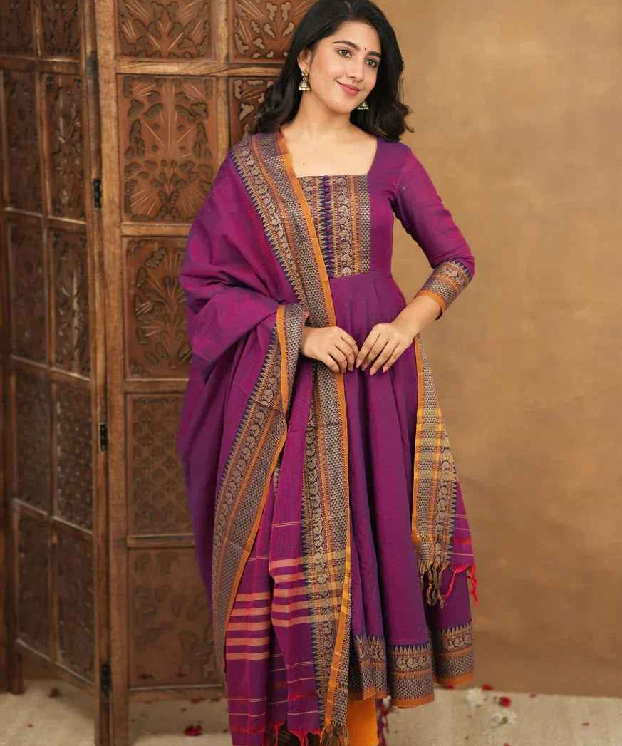 Mehana collection Pure cotton temple Anarkali