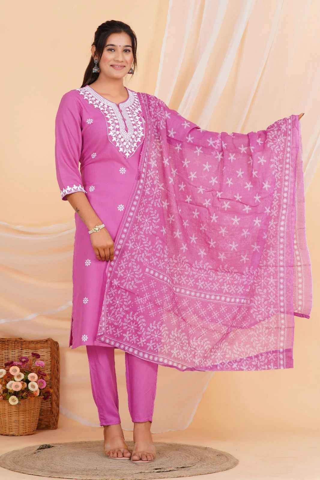 Pink Petal Charm Viscose Rayon Suit Set