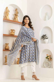 Indigo Mosaic Viscose Rayon Suit Set