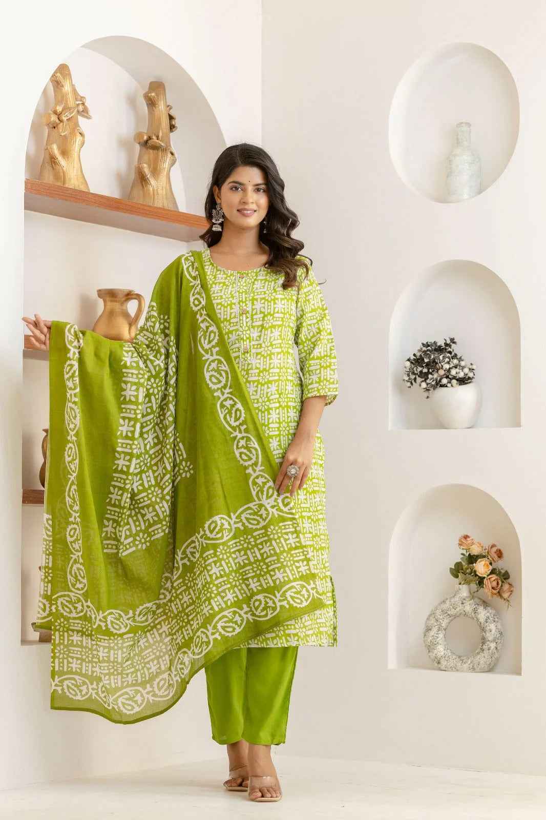 Lime Lattice Viscose Rayon Suit Set