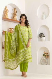 Lime Lattice Viscose Rayon Suit Set