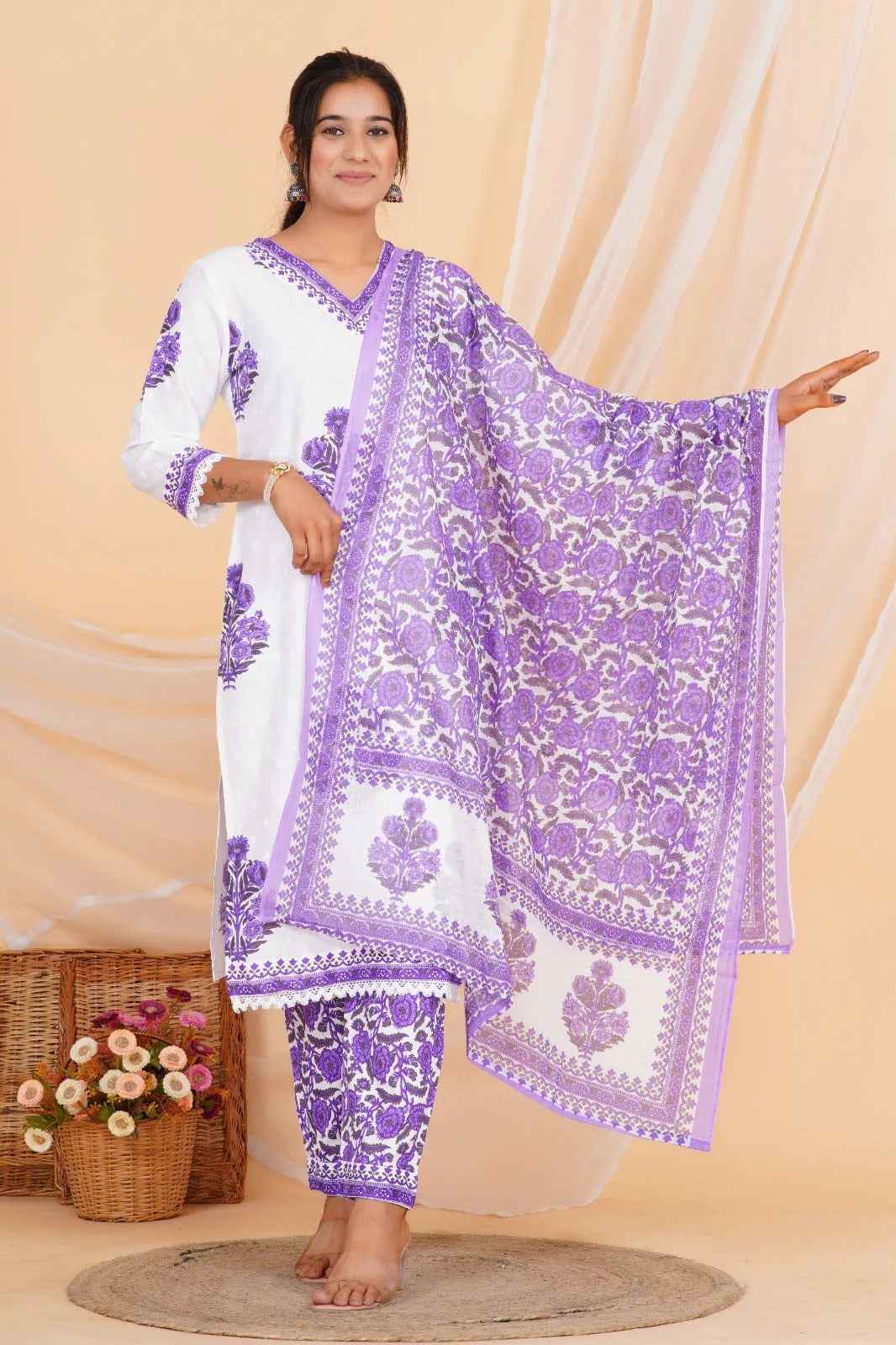 Lavender Bloom Viscose Rayon Suit Set