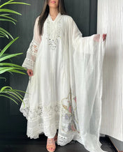 Elegant White Chikankari Embroidered Anarkali Suit Set with Dupatta