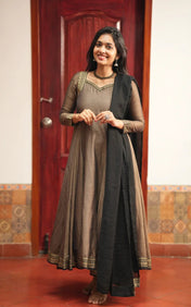 Women’s Coffee Brown Anarkali Gown with Black Dupatta