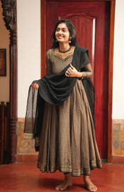 Women’s Coffee Brown Anarkali Gown with Black Dupatta