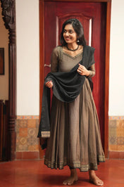 Women’s Coffee Brown Anarkali Gown with Black Dupatta