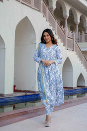 White &amp; Blue Delight Pure Viscose Suit