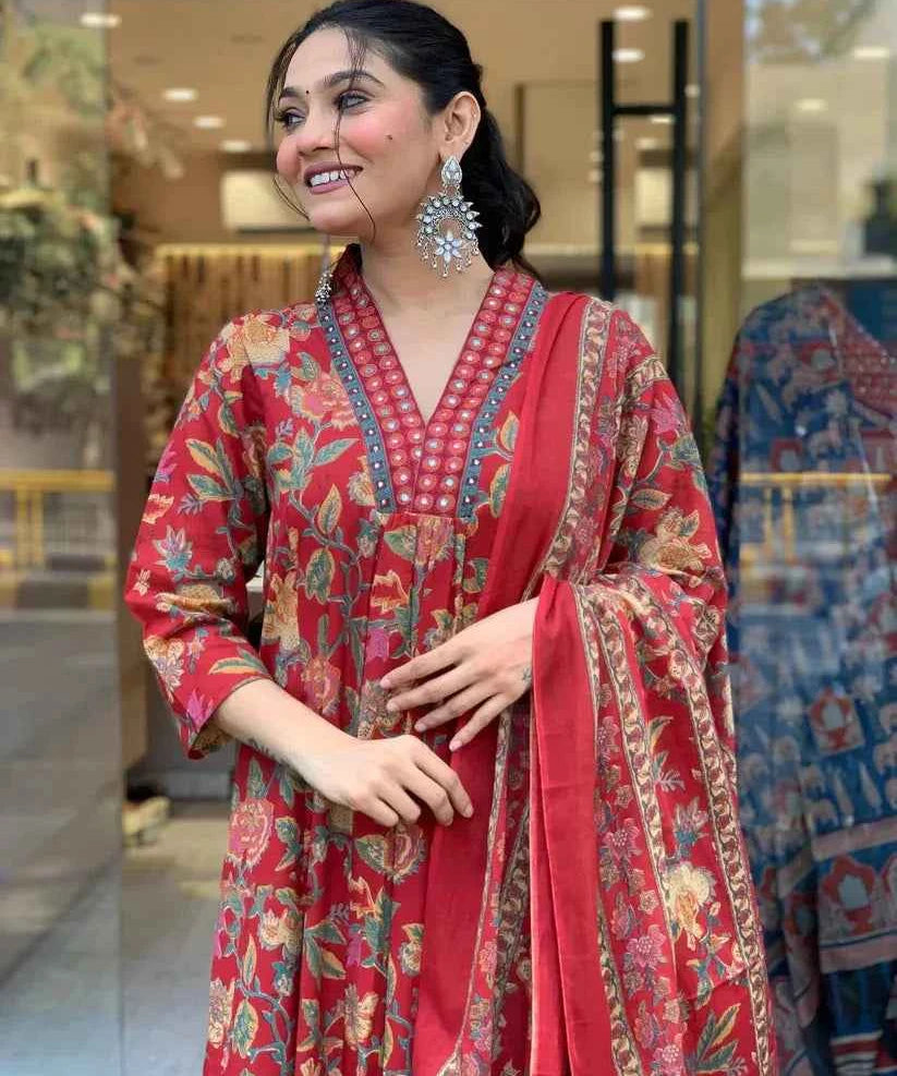 Scarlet Garden Viscose Anarkali Ensemble