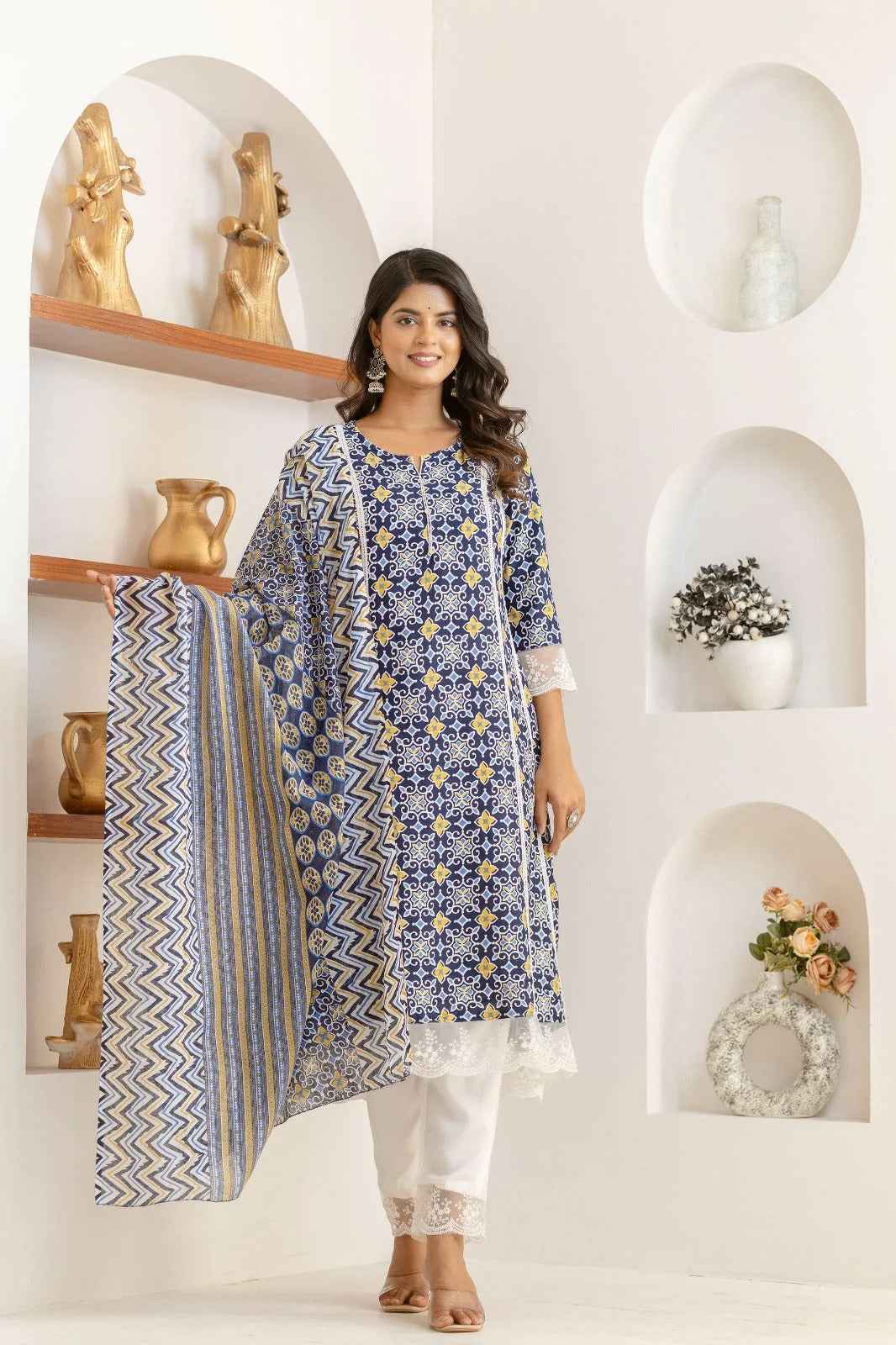 Indigo Mosaic Viscose Rayon Suit Set
