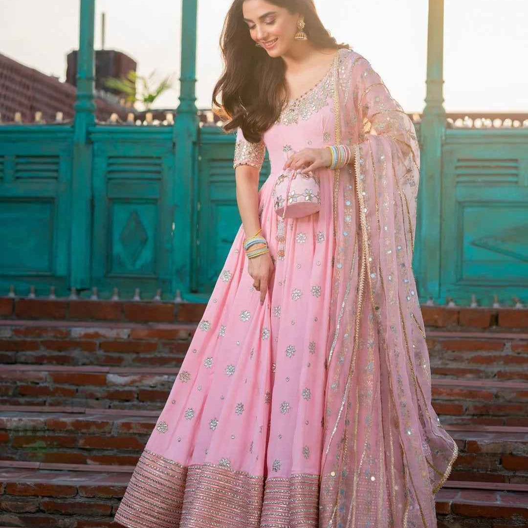PINK LOOP ANARKALI SUIT SET