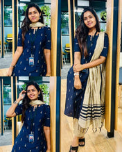 Blue Raw Silk Kurti Pant With Duppatta