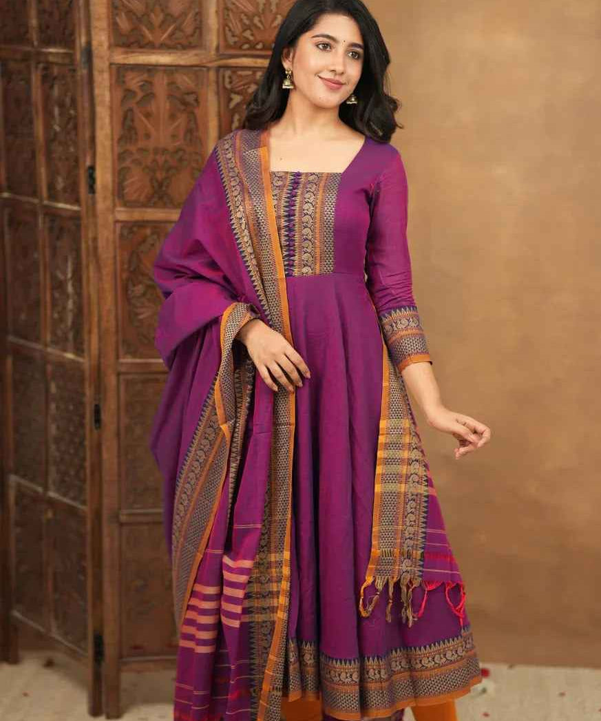 Mehana collection Pure cotton temple Anarkali
