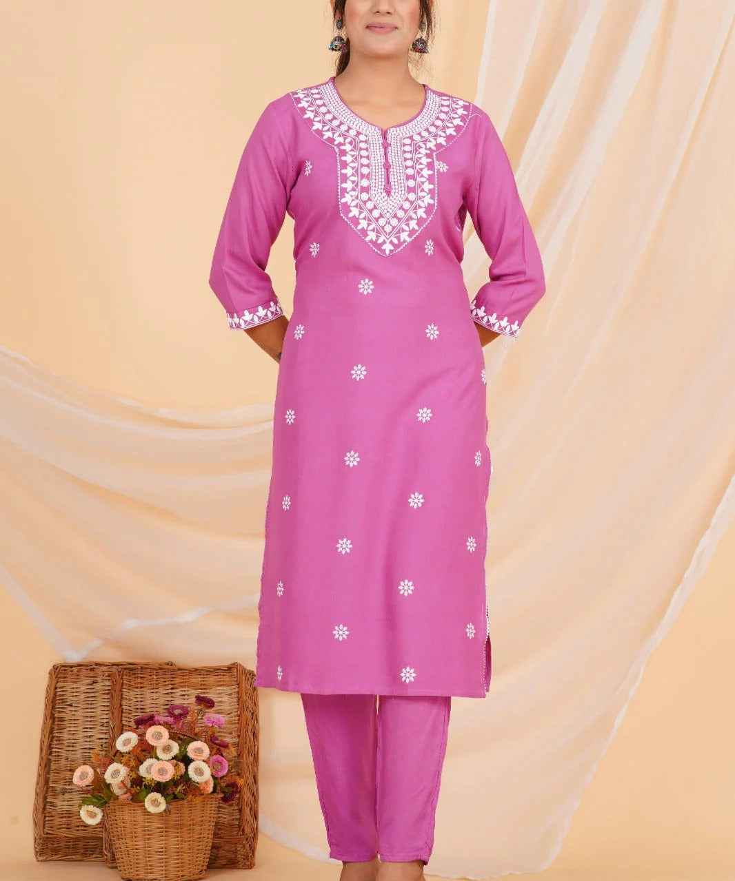 Pink Petal Charm Viscose Rayon Suit Set