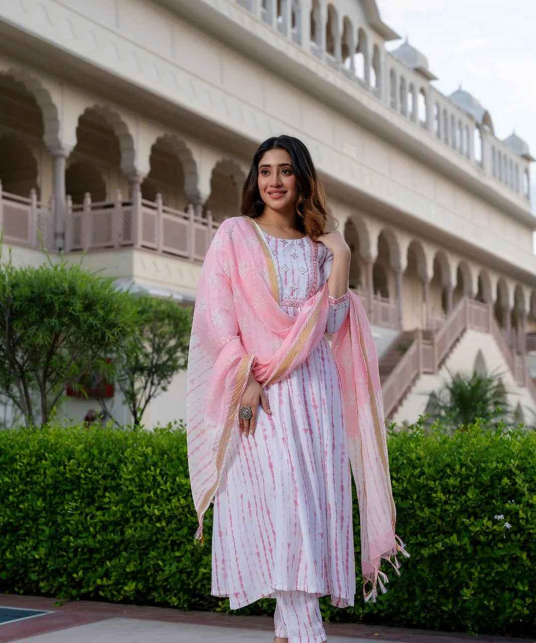 Blush Stripes Pure Viscose Suit Set