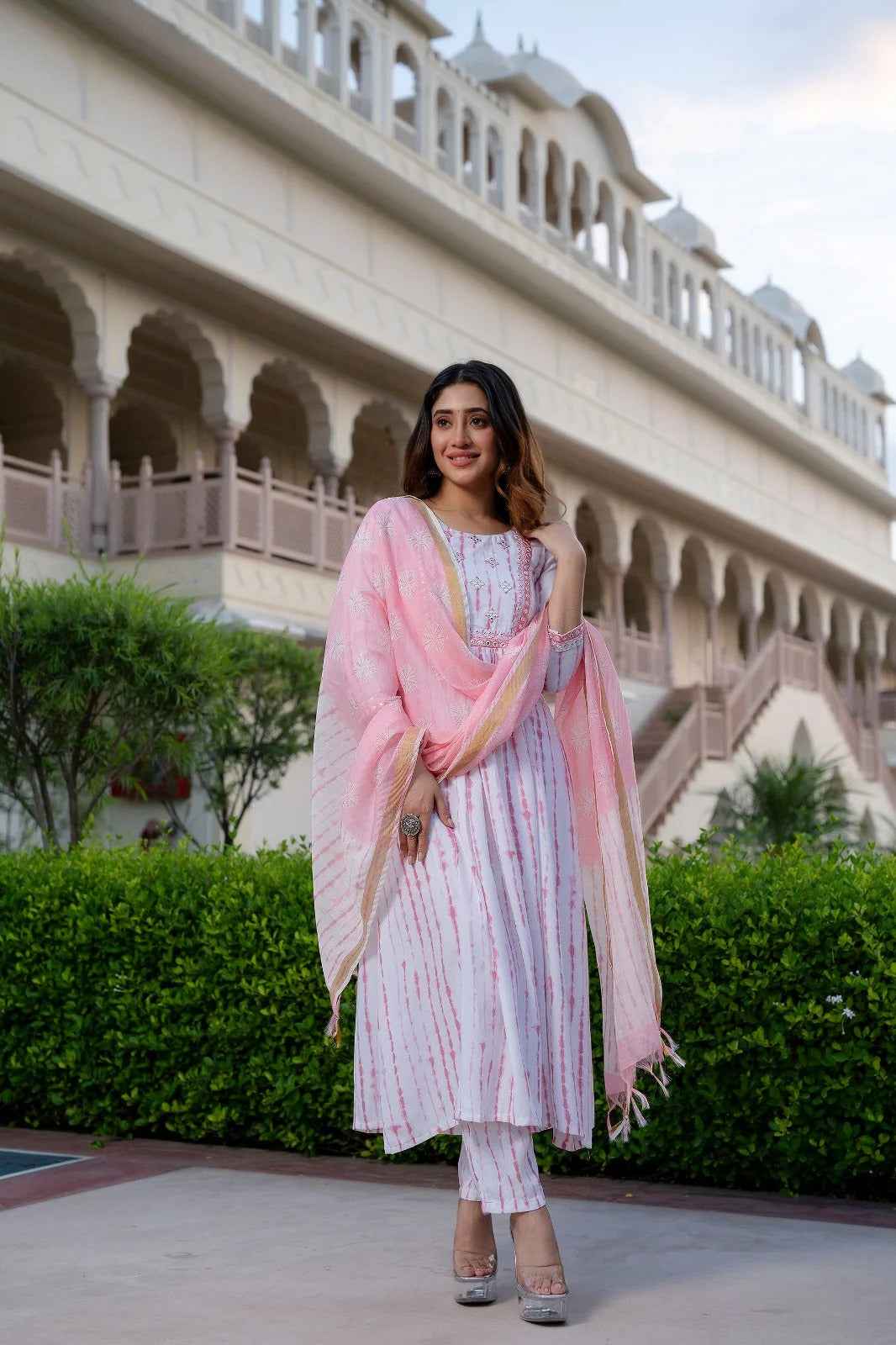 Blush Stripes Pure Viscose Suit Set