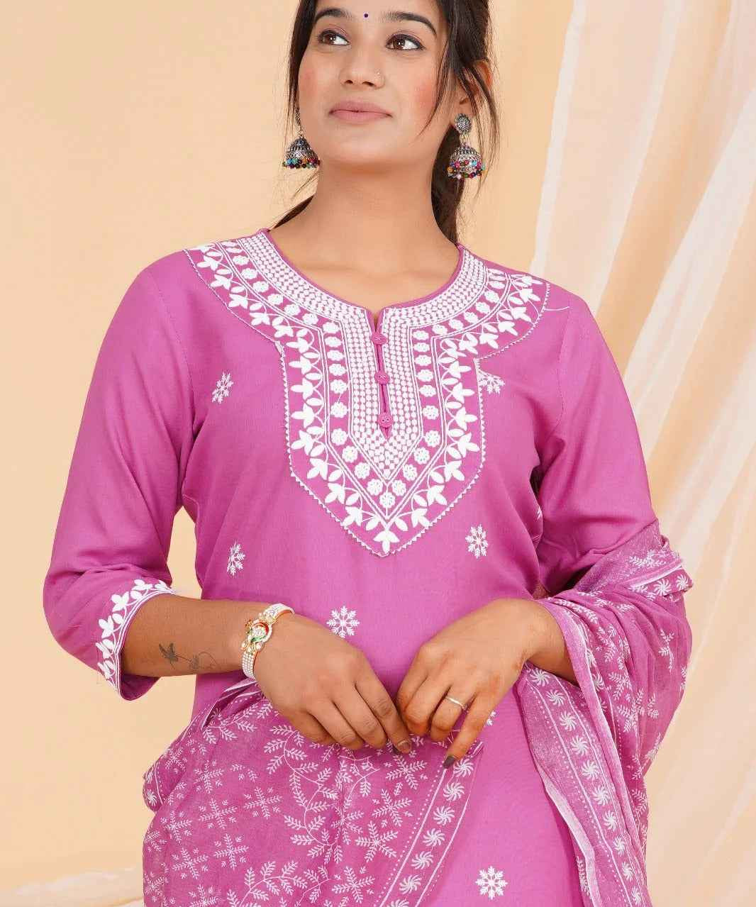 Pink Petal Charm Viscose Rayon Suit Set
