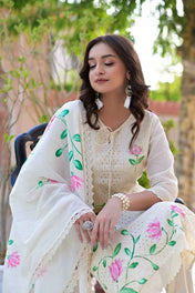 Ira Ivory Garden Hand-Painted Chikankari Cotton Suit Set
