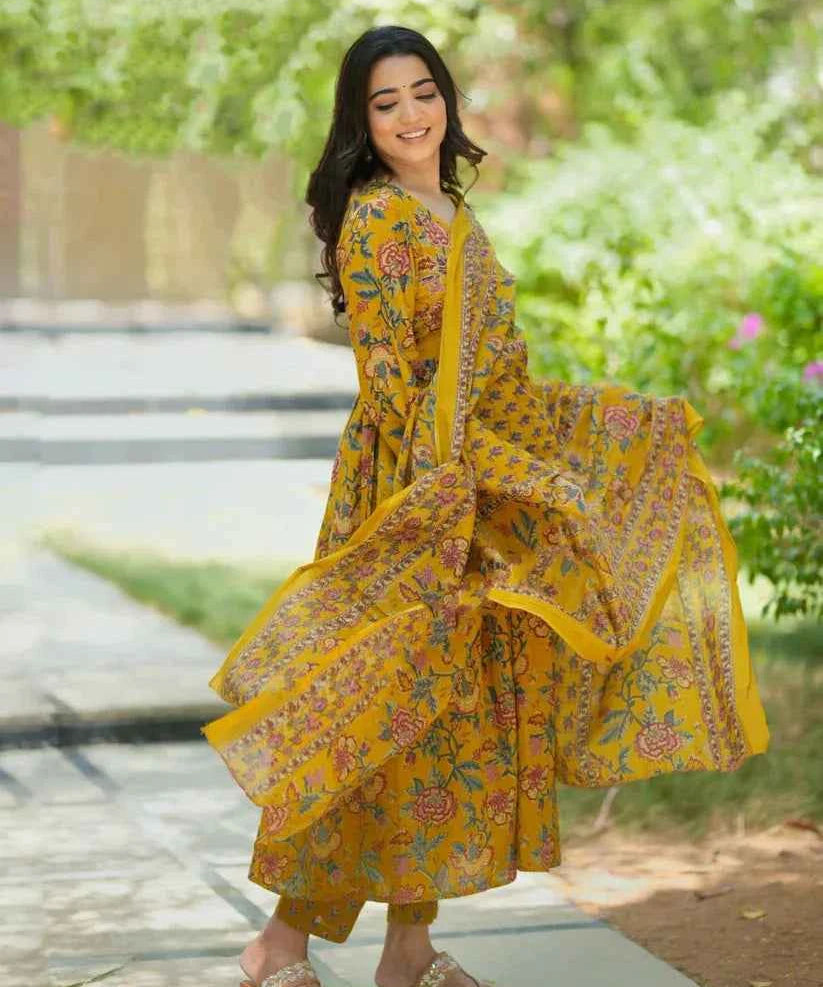 Mustard Melody Anarkali Suit
