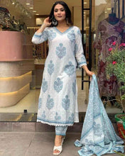 Icy Blue Bloom Viscose Rayon Suit Set