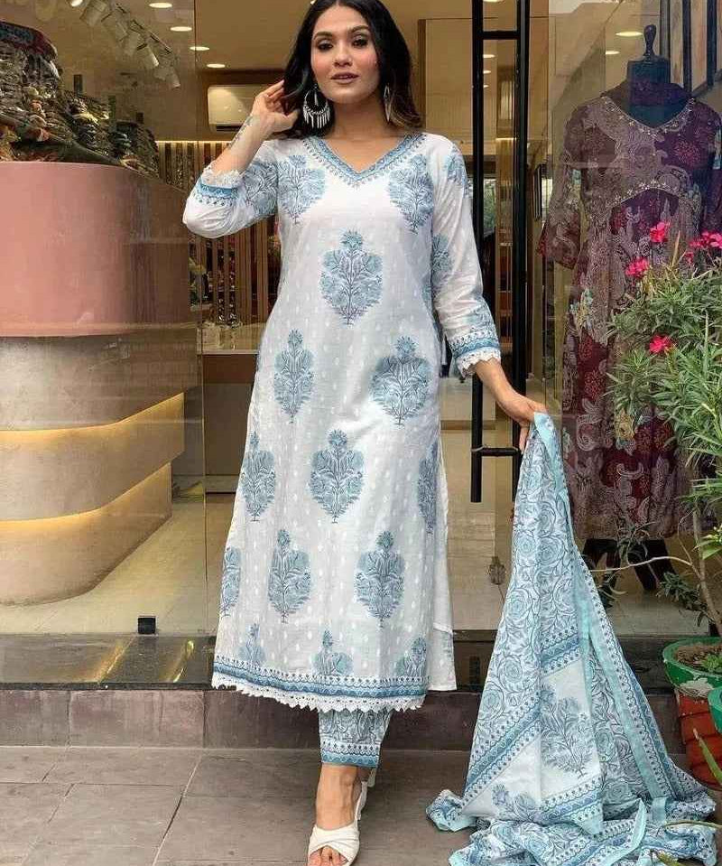 Icy Blue Bloom Viscose Rayon Suit Set